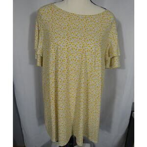 Adrianna Papell Women's 2X Floral Blouse Yellow Ruffle Sleeves Business Casual